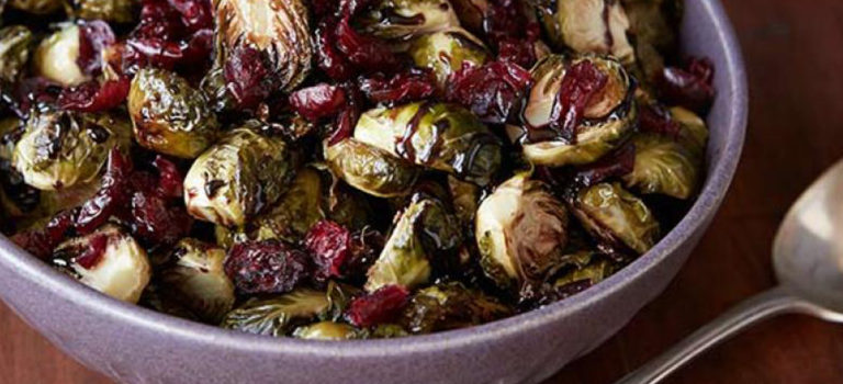 Recipe: Balsamic Roasted Brussels with Cranberries & Pecans